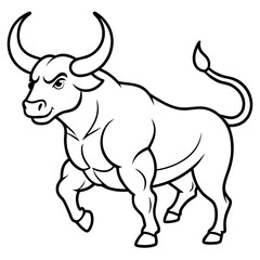 Bull charging with muscular form and large horn vector
