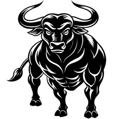 Bull charging with muscular form and large horn vector