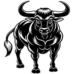 Bull charging with muscular form and large horn vector