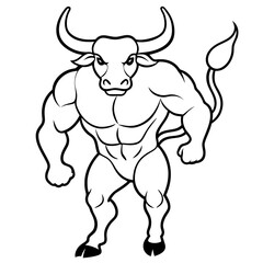 Bull charging with muscular form and large horn vector