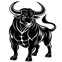 Bull charging with muscular form and large horn vector