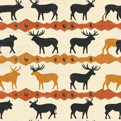 Fototapeta premium Tribal animal silhouettes in muted colors, seamless pattern