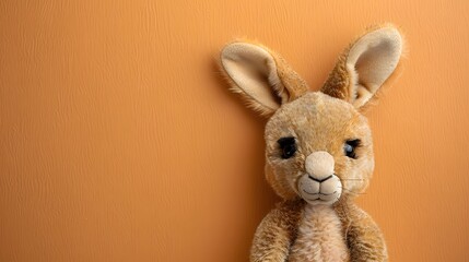 Obraz premium Cute Kangaroo Plush Toy on Orange Background with Copy Space for Toy-Themed Designs 
