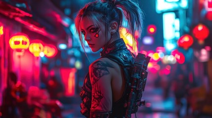 Cyberpunk Woman in Neon City