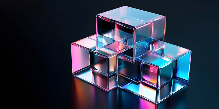 several colorful glass cubes. Set of multicolor geometric shapes on a black background. prism - Powered by Adobe