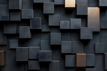 abstract geometric background made of black bronze cubes cubes. minimalistic design. metal cubes at different levels. matte texture
