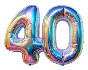 neon holografic foil balloon for birthday in the shape of the number 40 , isolated on the white background