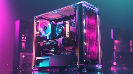 A high-performance desktop PC with a transparent side panel, showing internal RGB components