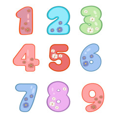 Numbers from one to nine with flowers