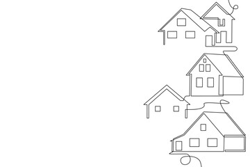 Houses in continuous line drawing style. Home minimalistic poster. Icon with private property isolated on white background. Vector illustration.