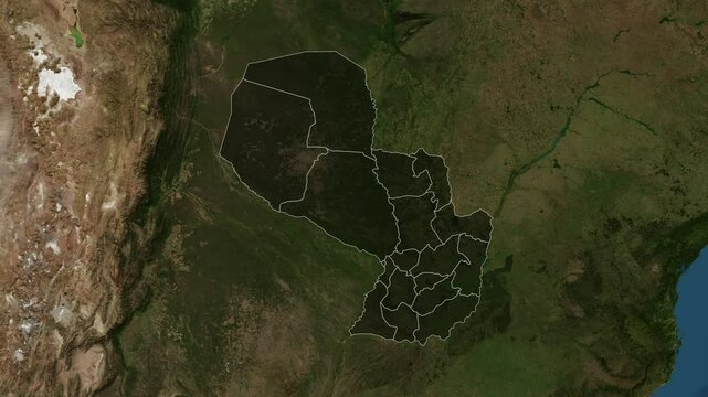 Zoom from Earth to Paraguay. (with Provinces) World map animation with highlighted borders of countries. Images from NASA