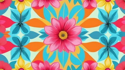 Obraz premium Orange turquoise floral pattern, art deco wallpaper