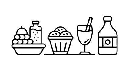 Set of outline icons related to food isolated on a transparent background or white background. 