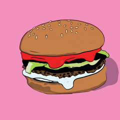 Colorful cartoon hamburger illustration