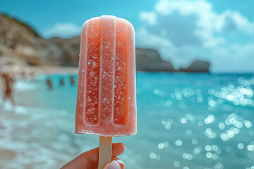 A person enjoying a popsicle on a hot summer day, savoring every bite. Concept of indulging in childhood favorites with delight.