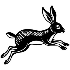 Hare mid-leap, with long ears and legs extended in a fast motion vector