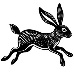 Hare mid-leap, with long ears and legs extended in a fast motion vector