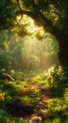 Obraz premium a path in the middle of a forest with a tree