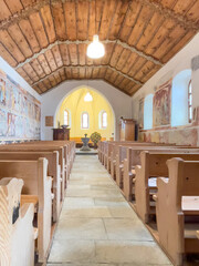 historical protestant church build in 1350 dedicated to St. Valentines in Tenna , Canton Grisons, Switzerland