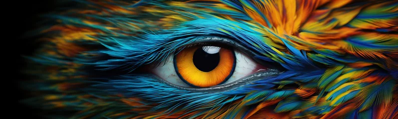 Vibrant eye of a fantastical creature captured amidst swirling colors and abstract patterns, showcasing the beauty of imagination © guruXOX