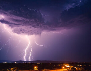 Lightning at night in the sky