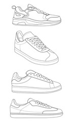 Collection of different sneaker outline illustrations