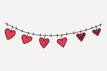 Hand-drawn heart garland illustration