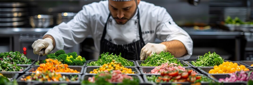 Abstract depiction of food service dedicated culinary excellence focus farmtotable practice professional chef highlighting natural flavor of local sustainable ingredient through creative artful