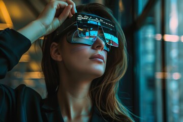 A businesswoman using augmented reality technology.