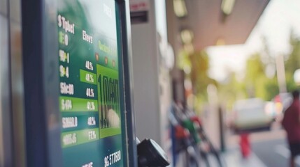 Soaring Gas Prices: Close-up of a digital gas pump screen displaying rapidly increasing fuel costs.
