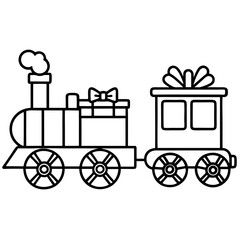 Festive Train with Present-Laden Cars and Steam Engine – Vector Art