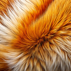 Fox fur close-up showcasing vibrant orange and white hues with soft fluffy texture