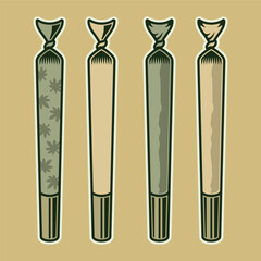 Marijuana cigarettes joints set of vector objects. Illustration in colored comic style isolated on light background
