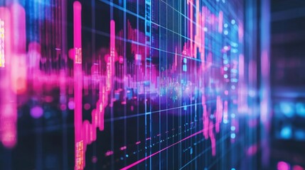 Colorful financial data on a digital screen with graphs and charts