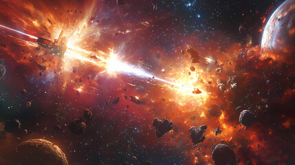 Space cosmic battle conflict zone. Space Battle. Illustration