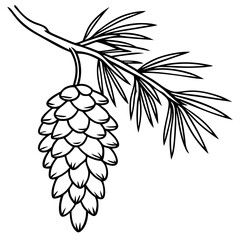 Snow-Covered Pine Branch with Pine Cones - Vector Art