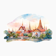 Colorful Thai temple watercolor painting