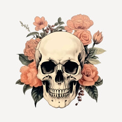 Skull with floral background illustration
