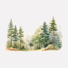 Serene watercolor forest landscape painting