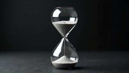 Elegant modern hourglass with silver sand against black backdrop