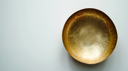 bare dishes fresh gold or brass bowl with a white backdrop and copy space