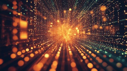 Abstract visualization of data streams in orange tones