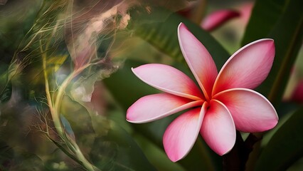 Close up pink plumeria flower background, nature abstract