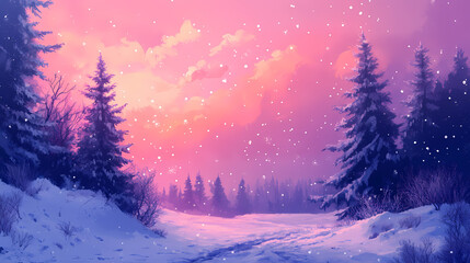 Winter landscape illustration digital art background fantasy wallpaper. Digital Landscape. Illustration