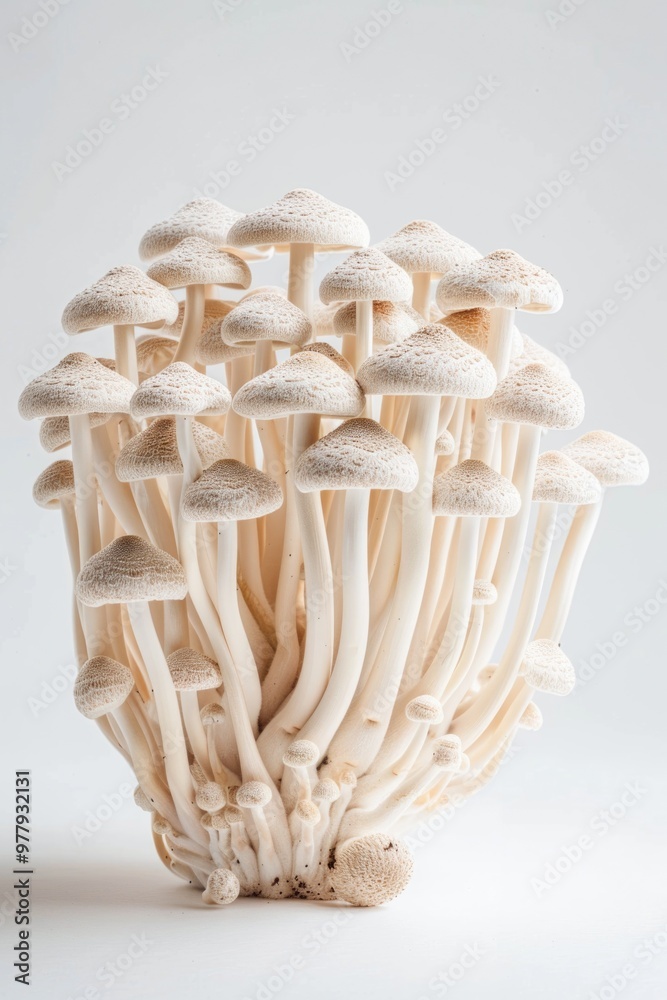 Poster a group of mushrooms stacked on top of each other in nature