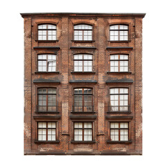 Old brick wall showing multiple windows on building facade, architectural detail background © nsit0108