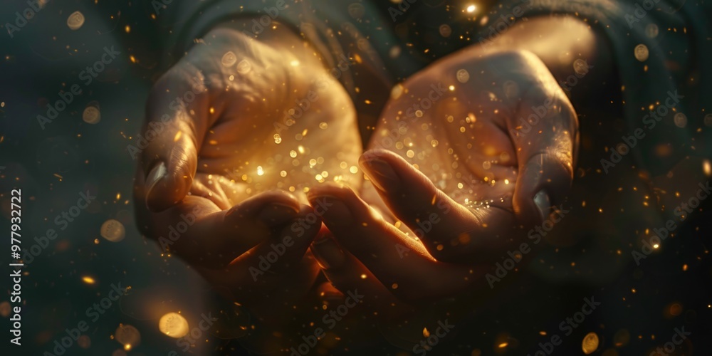 Poster a person holding a glowing object in their hand, perfect for sci-fi or fantasy concepts