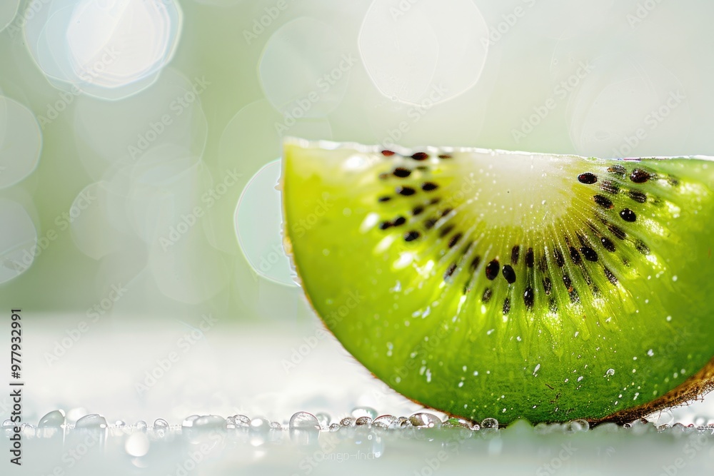 Poster a single kiwi fruit sits on a table, ready for eating or use in a recipe