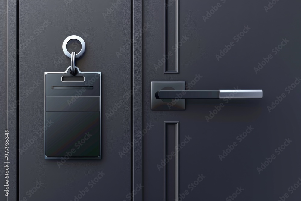 Poster a simple and dark-colored door with a metallic handle