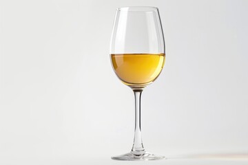 A glass of white wine sits alone on a table, ready for enjoyment